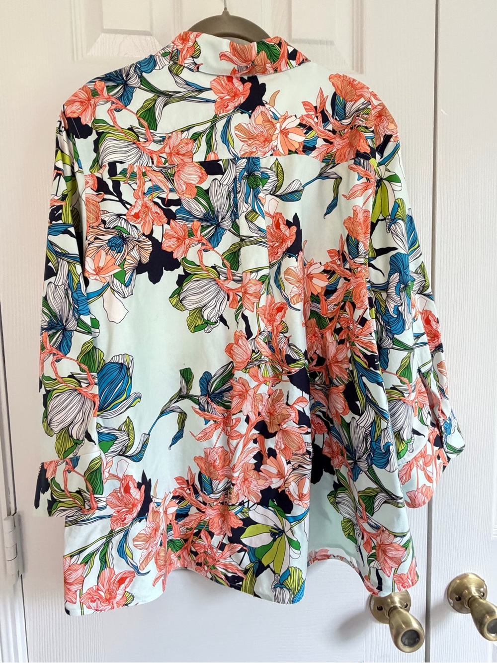 Chico's Mint Floral Button-Down Shirt with Coral, Navy & Green Accents - Picture 6 of 10